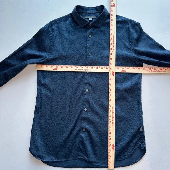 John Varvatos Button Shirt Mens Medium Blue Leopard Print Abstract Designer Club